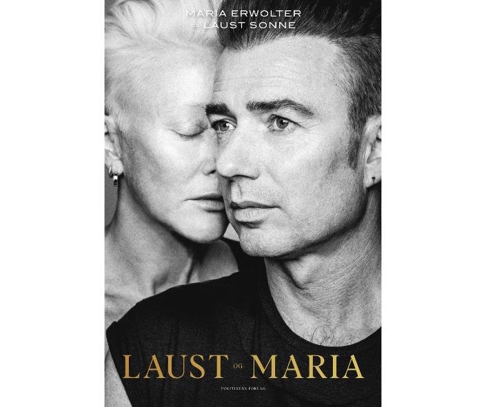 Et bogomslag til bogen om DAD-trommeslager Laust Sonne og skuespiller Maria Erwolters kamp for kærligheden gennem et misbrug af kokain og alkohol. Omslaget viser et sort-hvidt portræt af Maria Erwolter og Laust Sonne tæt sammen, med titlen "Laust og Maria".